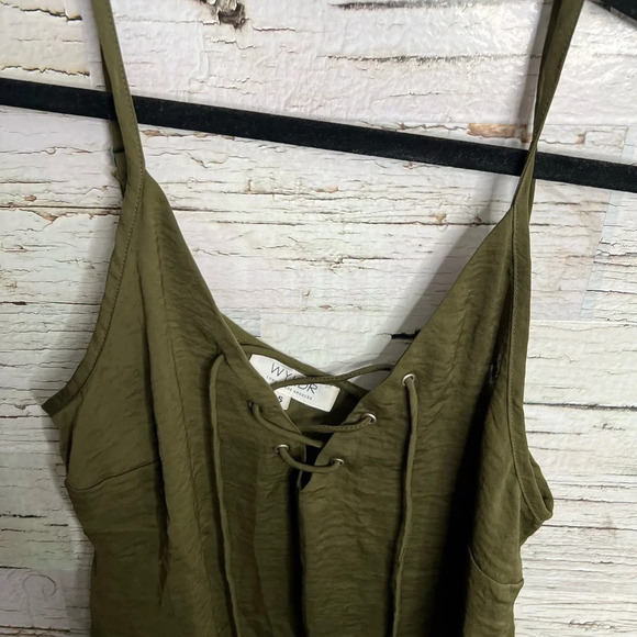 73. Wylder green  blouse tank top lace up size small - Picture 4 of 7